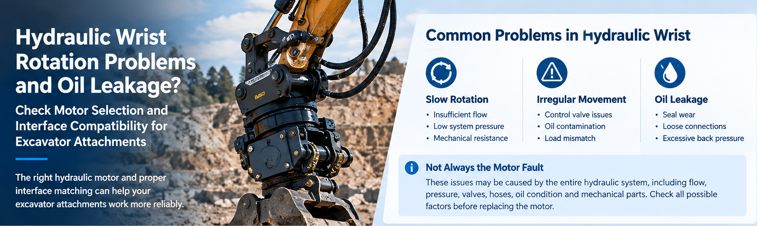 नवीनतम कंपनी ब्लॉग के बारे में Hydraulic Wrist Rotation Problems and Oil Leakage: Checking Motor Selection and Interface Compatibility for Excavator Attachments